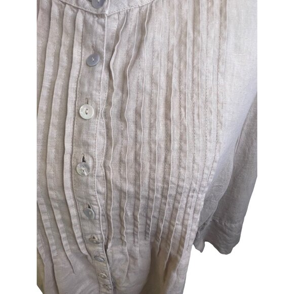 Russ Berens Malibu Button Down Blouse  Large Tan  Solid 100% Linen - Picture 7 of 7